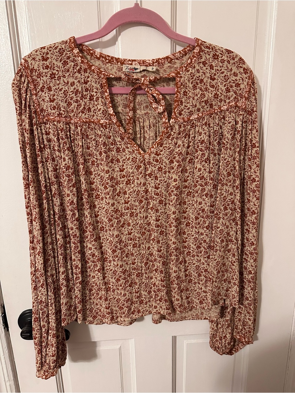 Faherty Floral Tie-Neck Long Sleeve Blouse